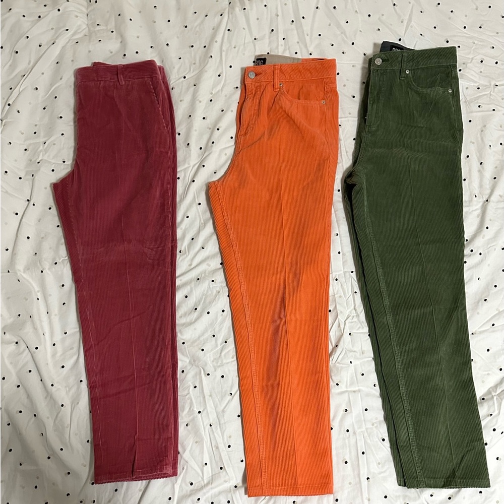 Corduroy Slim Fit Women Pants Orange, Olive Green, Magenta-(size 29 -30)
